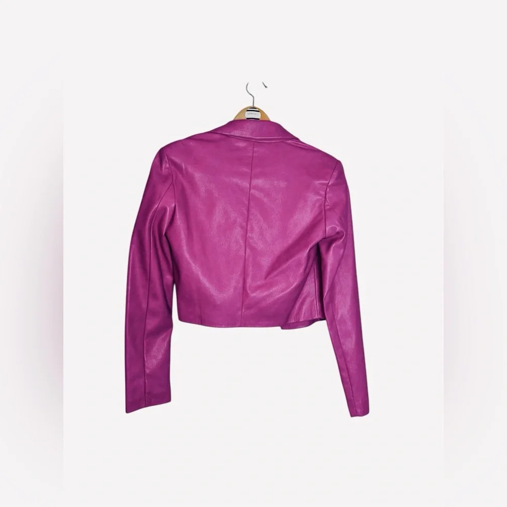 7 for All Mankind Pink Vegan Leather Cropped Moto Jacket